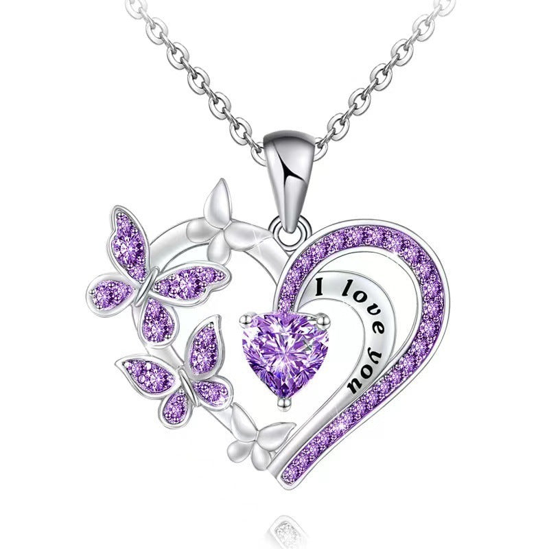 Ins Butterfly Love Necklace With Rhinestones Fashion Jewelry dealsniper-net