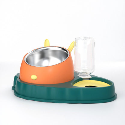 Double Bowl Stainless Steel Carrots Antiskid Pet Feeding Tool Tilt Design Carrot Appearance Dog Bowl For Indoor Pets Products Pets dealsniper-net Dark Green Orange