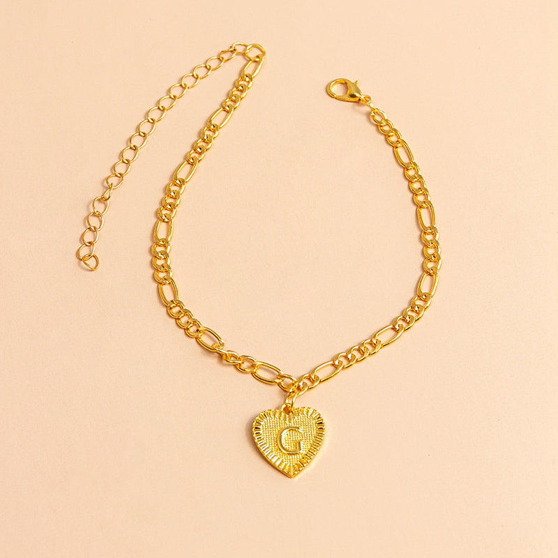 Initial Letter Anklet Gold Color Heart Pendant Foot Bracelets Women Jewelry dealsniper-net G