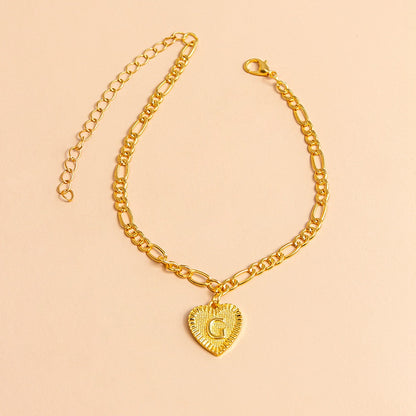 Initial Letter Anklet Gold Color Heart Pendant Foot Bracelets Women Jewelry dealsniper-net G