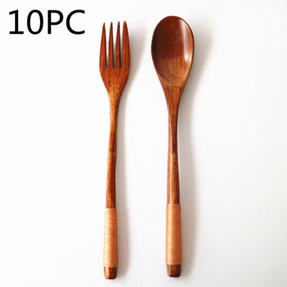 Kitchen Wooden Bamboo Spoon Cooking Utensil Tools Kitchen dealsniper-net Khaki 10PC