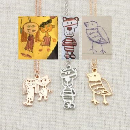 Custom Kids Drawing Painting Necklace Stainless Steel Jewelry dealsniper-net Gold Necklace