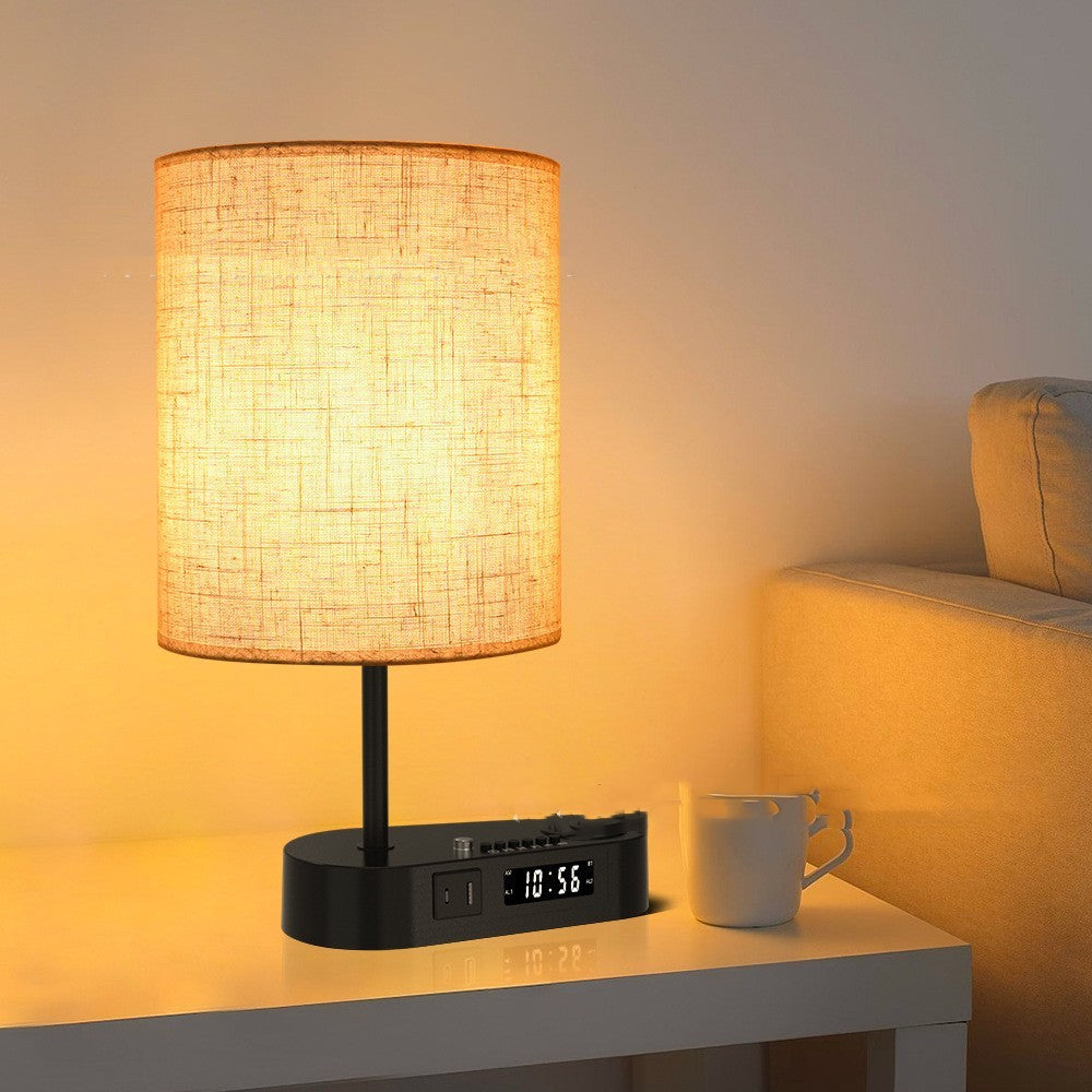 Multifunctional Bluetooth Playing Alarm Clock Fabric Table Lamp Home Decor dealsniper-net Round Lampshade AU