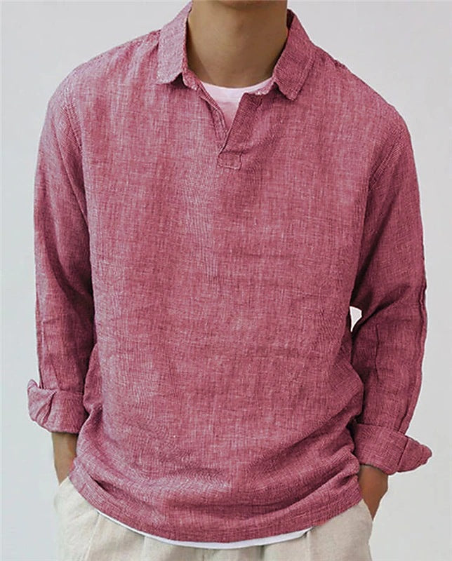 New Fashion Men's Pullover Shirt Solid Color Long Sleeve Men Gym From House Rose Red 2XL