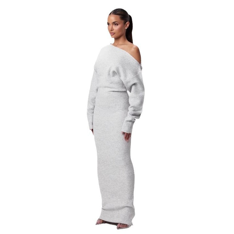 Ins Slim Long Sleeve Knitted Dress Evening Party Dresses Women Gym From House