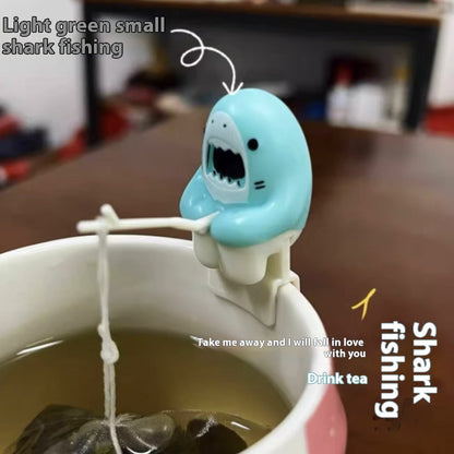 Shark Fishing Tea Infuser Pet Cup Edge Hanging Cartoon Animals Kitchen dealsniper-net Light Green Little Shark