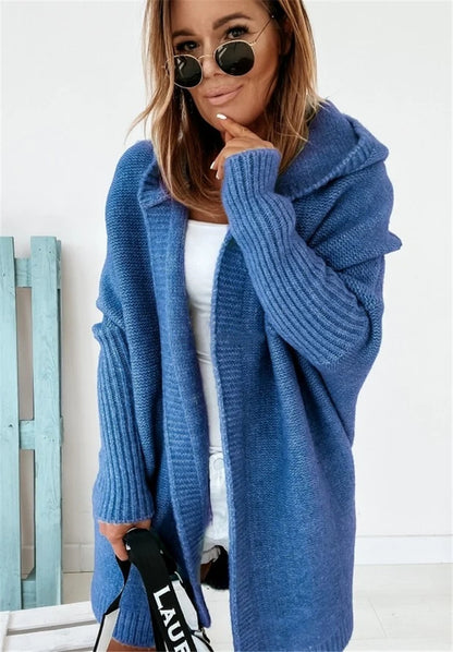 Fashion Bat Sleeve Hooded Cardigan Oversized Loose Women Gym From House Denim Blue L