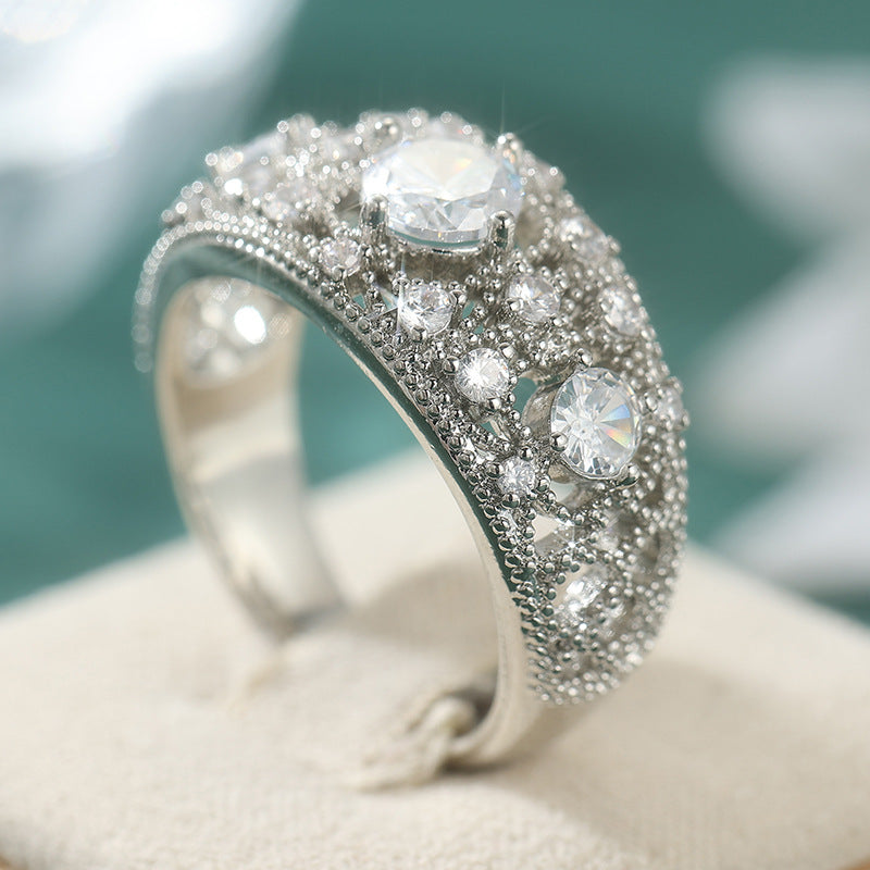 Silver Tone White Ring For Women, Trendy Wedding Fashion Ring Jewelry Gym From House Style 1 1 pcs