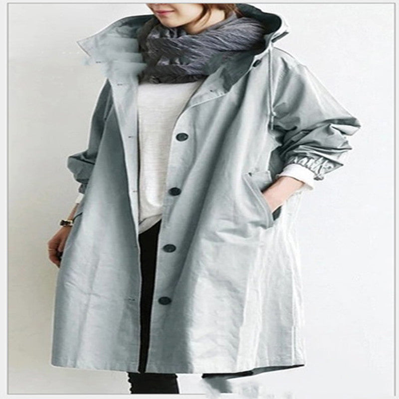 Women Windbreaker Jacket Casual Loose Button Pockets Hooded Women Gym From House