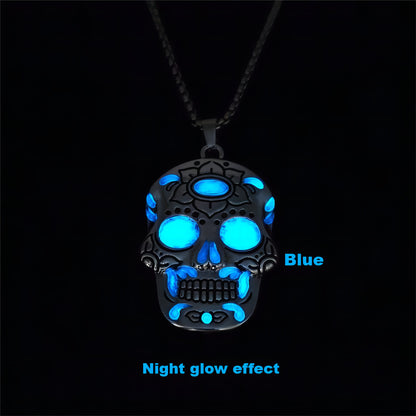 Halloween Luminous Skull Necklace With Day Of The Dead Jewelry dealsniper-net Blue light