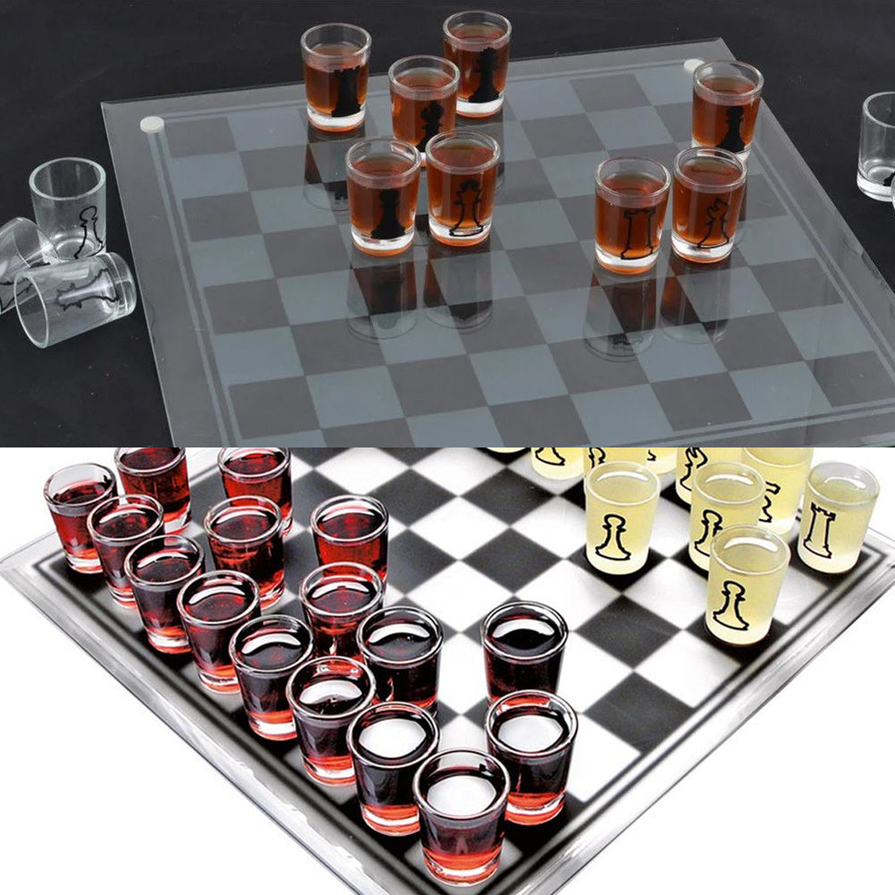 Bar Game Crystal Wine Glass Checker Chess Board Medium Size Hobby DealSniper.net