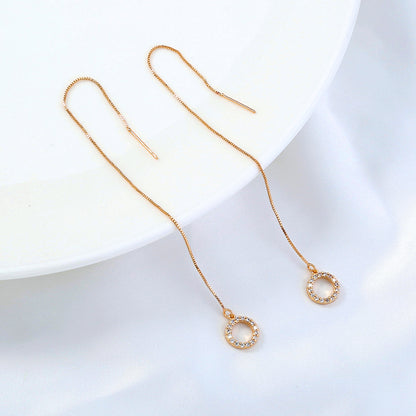 Gold Circle Long Tassel Ear Wire Jewelry dealsniper-net