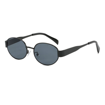 Women's Metal Retro Oval Sunglasses Women dealsniper-net Black Frame Gray Piece