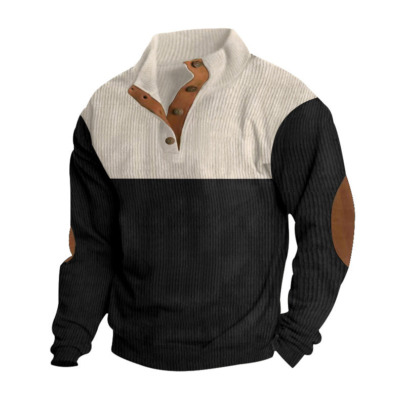 Casual Button Stand-collar Long Sleeve Pullover Sweatshirt Men DealSniper.net Black L