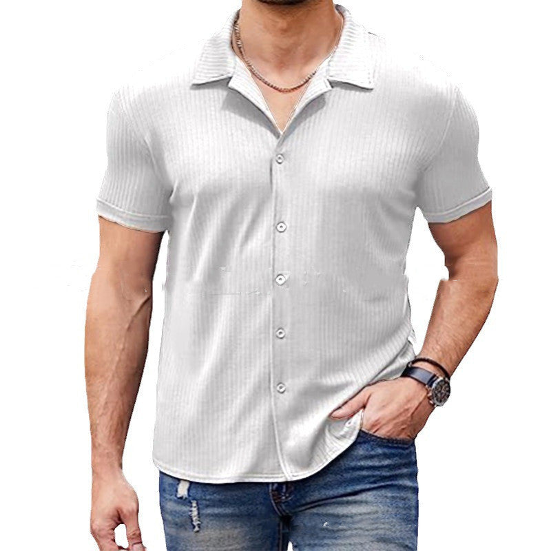 Casual Collar Short Sleeve Polo Shirt With Button Men's Cotton Blend Shirt Men DealSniper.net White 2XL