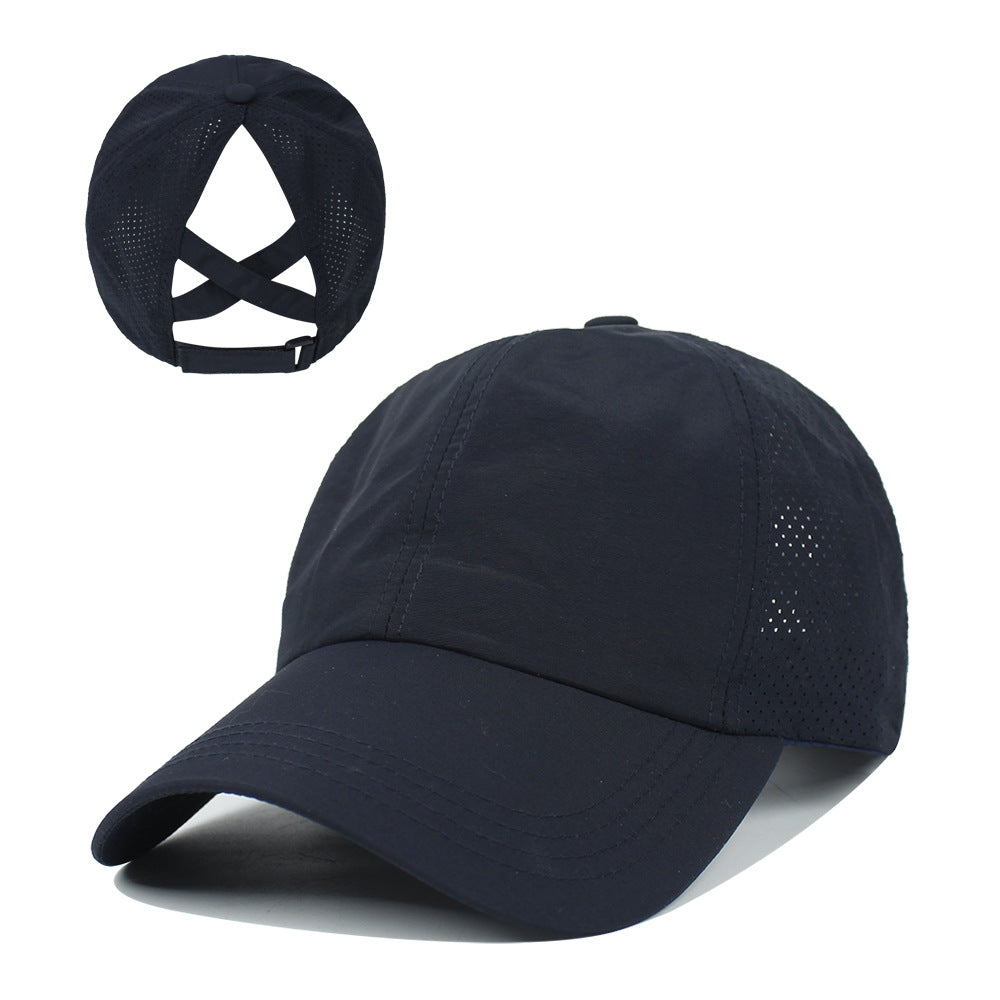 Women's New Outdoor Sports Ponytail Baseball Hat Women Gym From House Navy Blue adjustable