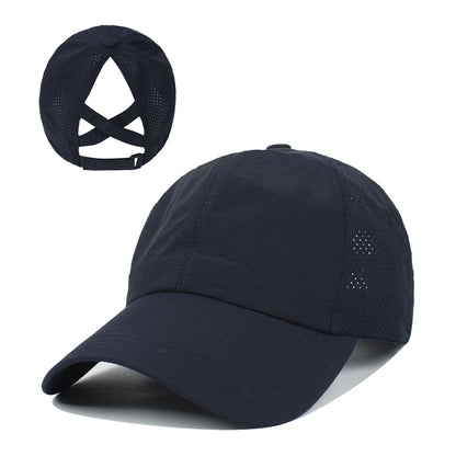 Women's New Outdoor Sports Ponytail Baseball Hat Women Gym From House Navy Blue adjustable