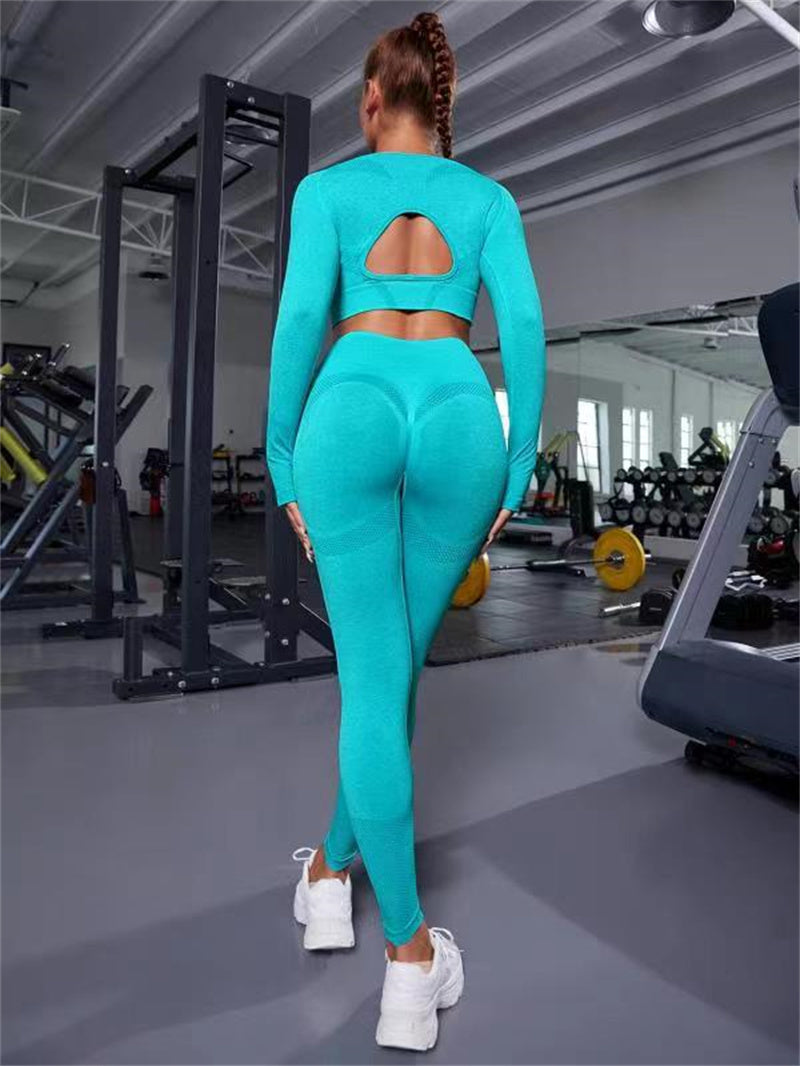 Sports Suits Long Sleeve Hollow Design Tops And Butt Lifting High Waist