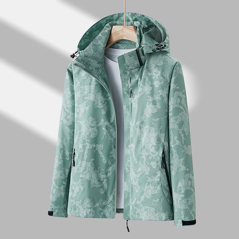 Printed Hooded Windbreaker Unisex Fashion Solid Color Zip-up Jacket Men DealSniper.net Female Bean Green 4XL
