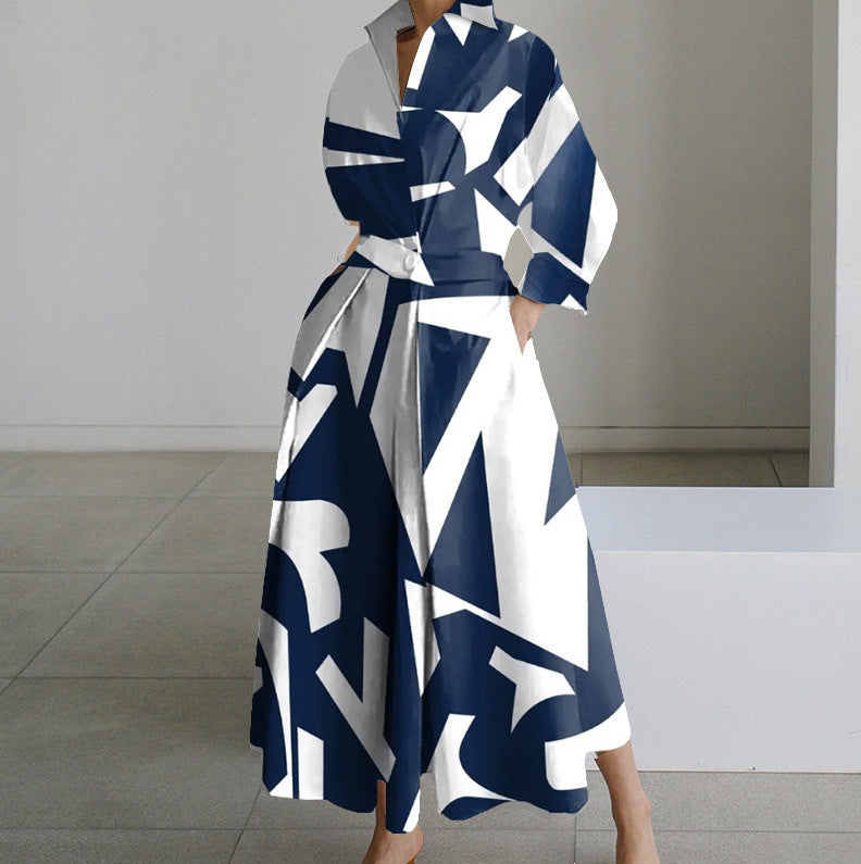 Long-sleeve Blouse Elastic Waist Swing Dress Women DealSniper.net Blue And White Stripes 4XL
