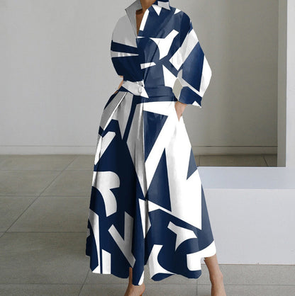 Long-sleeve Blouse Elastic Waist Swing Dress Women DealSniper.net Blue And White Stripes 4XL