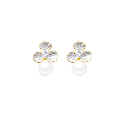 Silver Needle Light Luxury Minority Pearl Flower Earrings Women Jewelry DealSniper.net