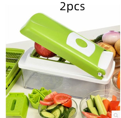 12pcs Multifunctional Vegetable Chopper Handle Food Grate Kitchen dealsniper-net Green 2PCS