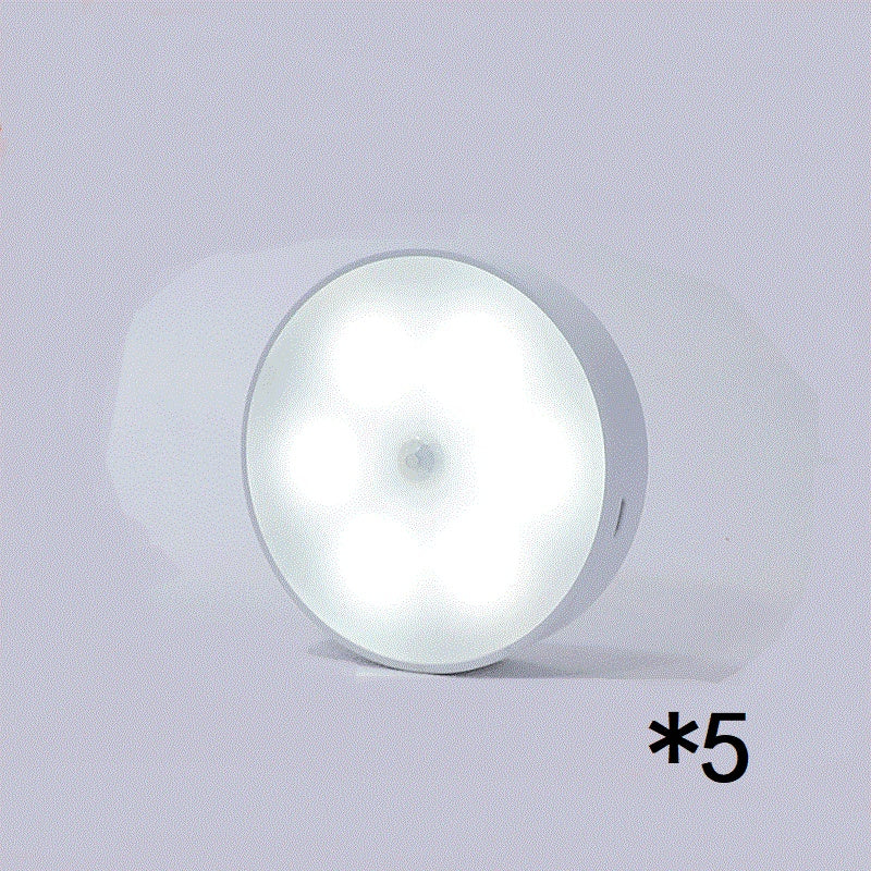 Usb Rechargeable Motion Sensor Light Round Wireless LED Light Kitchen dealsniper-net 5pcs White light USB