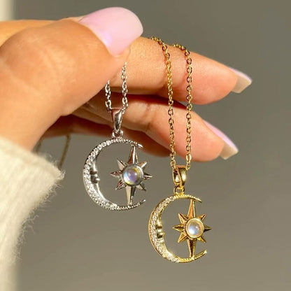 Fashion Jewelry Fashion Moon Star Zircon Pendant Necklace Jewelry dealsniper-net