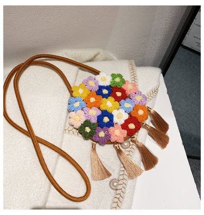 Ethnic Fluffy Bag For Women Round Bag Stylish And Versatile Women dealsniper-net Coffee
