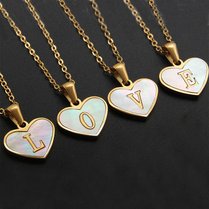 26 Letter Heart-shaped Necklace White Shell Love Clavicle Jewelry dealsniper-net