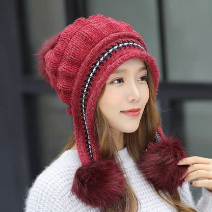 Cozy Knit Fleece-Feel Beanie With Ear Flaps & Pompom