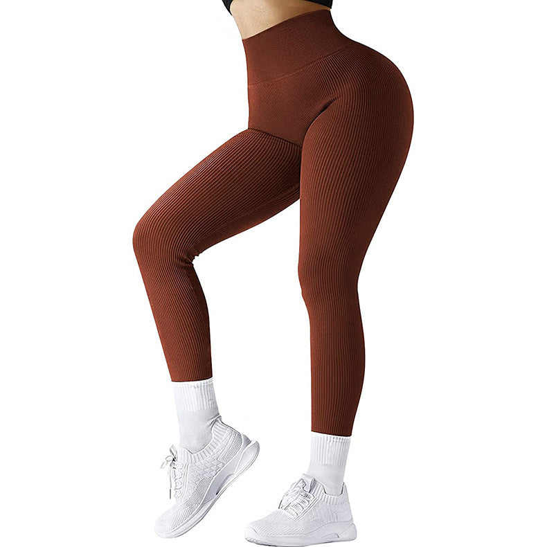 High Waist Seamless Leggings Threaded Knitted Fitness Pants Women dealsniper-net Camel L