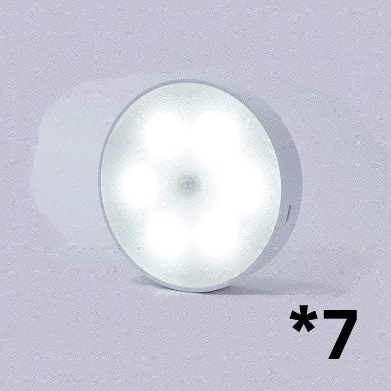 Usb Rechargeable Motion Sensor Light Round Wireless LED Light Kitchen dealsniper-net 7pcs White light USB