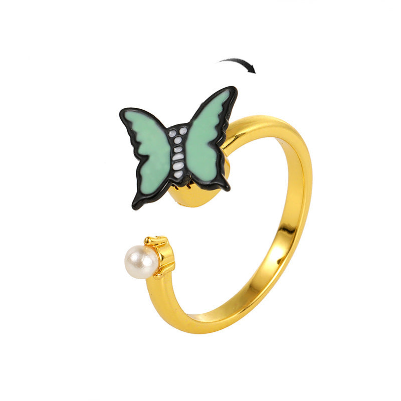 Rotating Ring Engraving Can Adjust And Alleviate Anxiety Jewelry dealsniper-net Butterfly Pearl