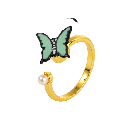 Rotating Ring Engraving Can Adjust And Alleviate Anxiety Jewelry dealsniper-net Butterfly Pearl