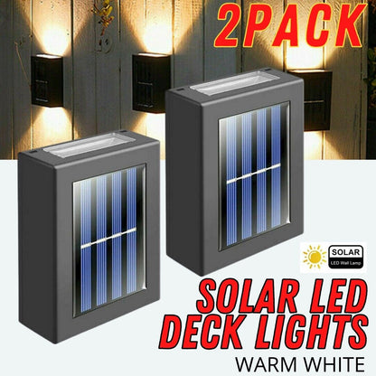 2 Pack New Solar Deck Lights Outdoor Waterproof LED Steps Lamps For Stairs Fence Home dealsniper-net