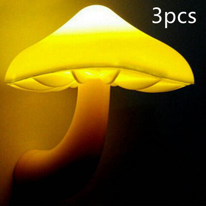 LED Night Light Mushroom Wall Socket Lamp EU US Plug Warm White