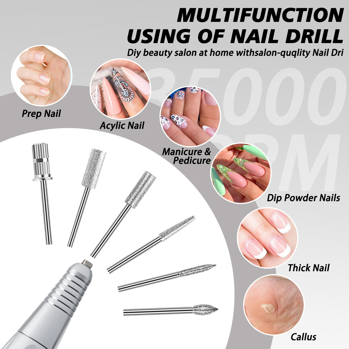 Portable Nail Drill Professional 35000 RPM, Rechargeable Electric Nail Beauty dealsniper-net