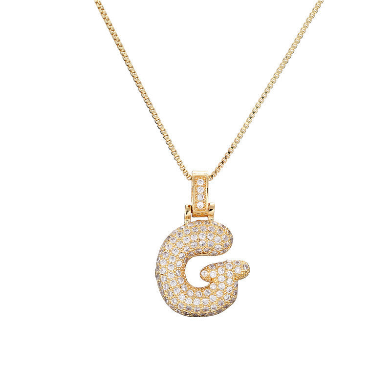 Clavicle Chain Copper Micro Inlaid Zircon 26 Letter Pendant Jewelry dealsniper-net G Gold