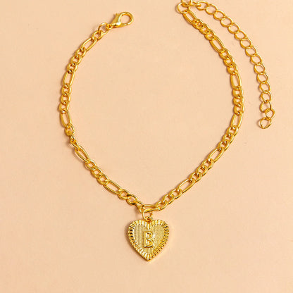 Initial Letter Anklet Gold Color Heart Pendant Foot Bracelets Women Jewelry dealsniper-net B