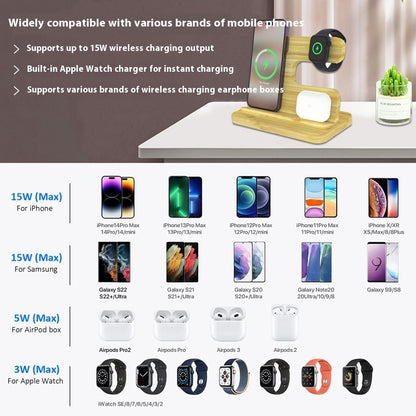 Bamboo Three-in-one Wireless Charger Bracket Gadgets Gym From House