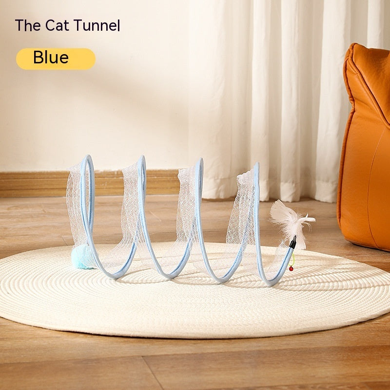 Folded Cat Tunnel S Type Cats Tunnel Spring Toy Mouse Tunnel Pets DealSniper.net Blue