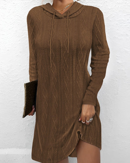 Long Sleeve Hooded Pullover Knitted Dress For Women Women DealSniper.net Dark Brown 2XL