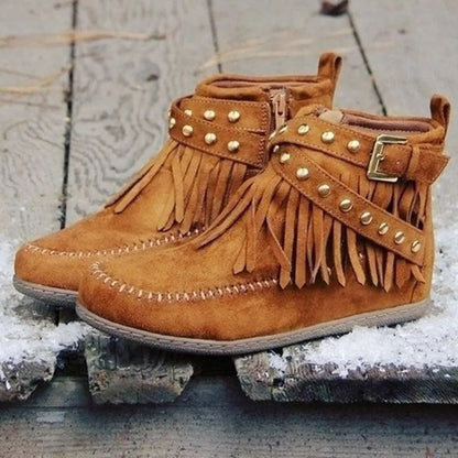 Retro Ankle Boots With Rivet Tassel Flat Shoes Women Winter Boots Women Gym From House