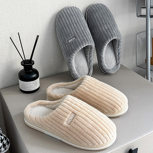 Solid Color Simple Cotton Slippers Winter Non-slip Home Warm Plush Slippers Household Indoor Couple Women's House Shoes Women dealsniper-net