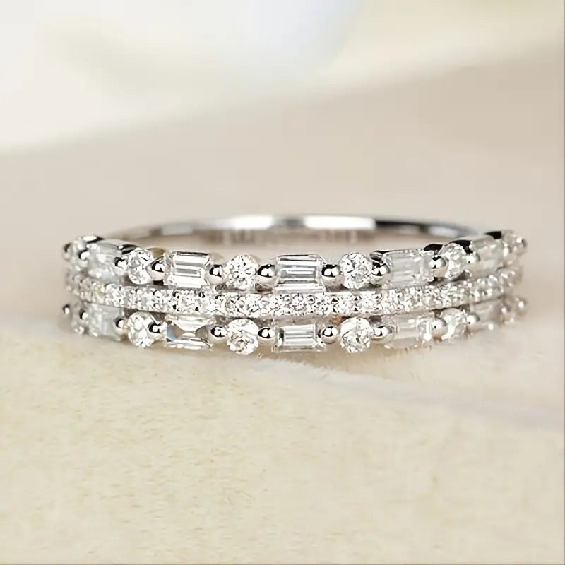 Multilayer Ring Three-layer Fine Circle Line Setting For Women Jewelry dealsniper-net White Gold Color No 10