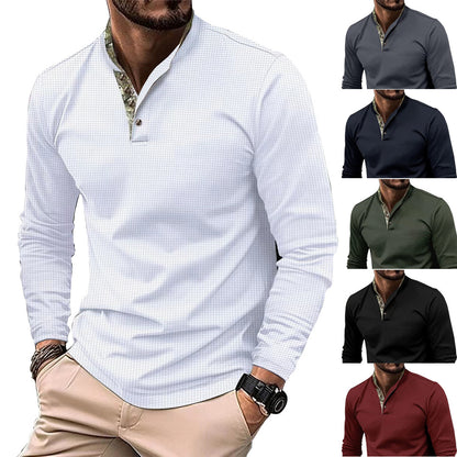 Men's Double Layer Lapel Polo Shirt Fashion Waffle