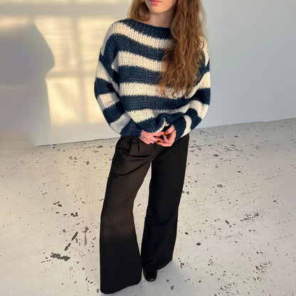 Loose Striped Pullover Sweater Fashion Versatile Long-sleeved Women Gym From House