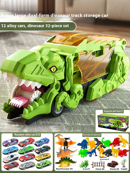 Dinosaur Swallowing Car Attack Tyrannosaurus Rex Deformation Toy Kids dealsniper-net Green with 12cars 32dinosaurs